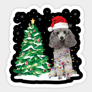 Poodle Santa Christmas Tree Lights Sticker